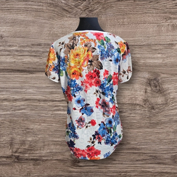 Floral Short Sleeve Women's Top Size L  NO SIZE TAG - Picture 2 of 3